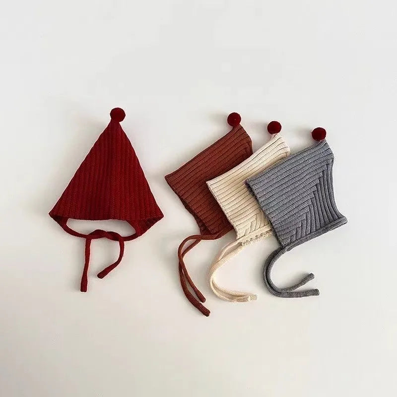 0-24M Baby Beanie Newborn Elf Hat Spring Autumn Knitted Windproof Warm Earflap Cap With Pom Pom