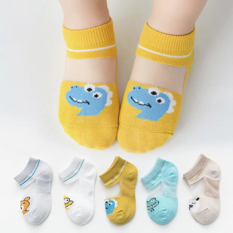 Girls Summer Mesh Thin Sock Cotton Baby Short Socks 5 Pairs Toddler Boys Kids Children Colorful Socks 5 pairs WMF043