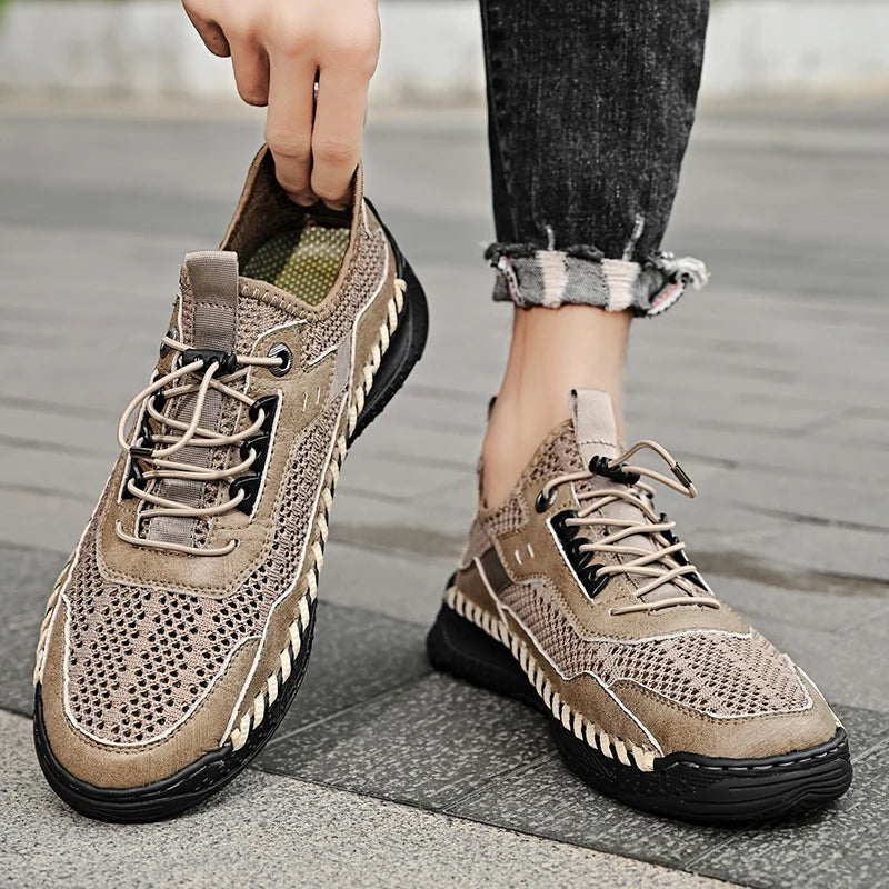 Summer Men Sneakers Breathable Leather Casual Shoes Men Comfortable Mesh Men Loafers Mesh Men Shoes Outdoor Walking Zapatos