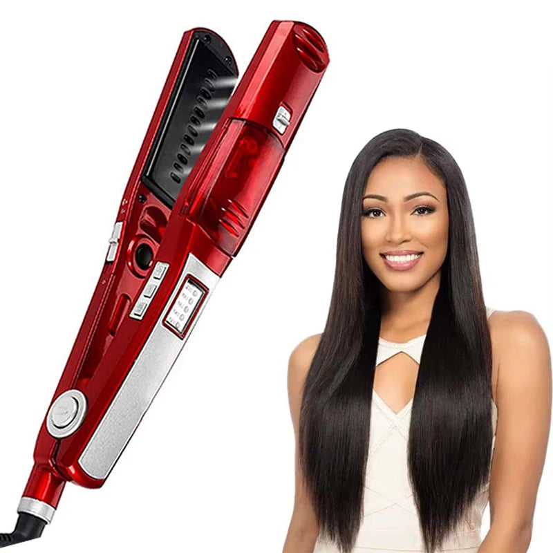 Plancha de pelo Profesional de vapor fuerte, salón portátil, cuidado del cabello ancho, plancha plana y rizador 2 en 1
