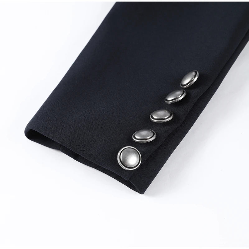 Women's Napoleon Style Black Cropped Jacket Coat Long Sleeve Tops Braided Button Trim Vintage Slim Fit Fashion Lady Outerwear
