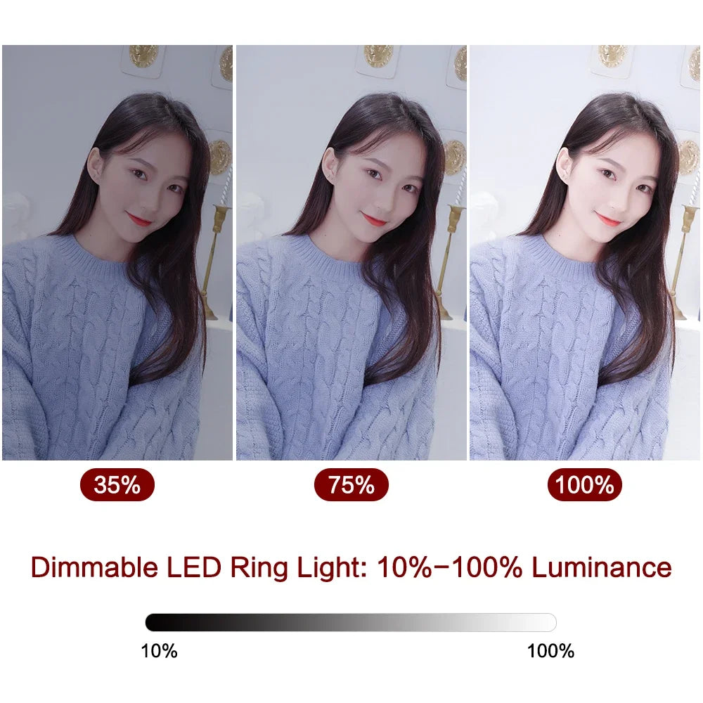 10" LED Ring Light with Tripod Stand Dimmable for Makeup & Live Streaming