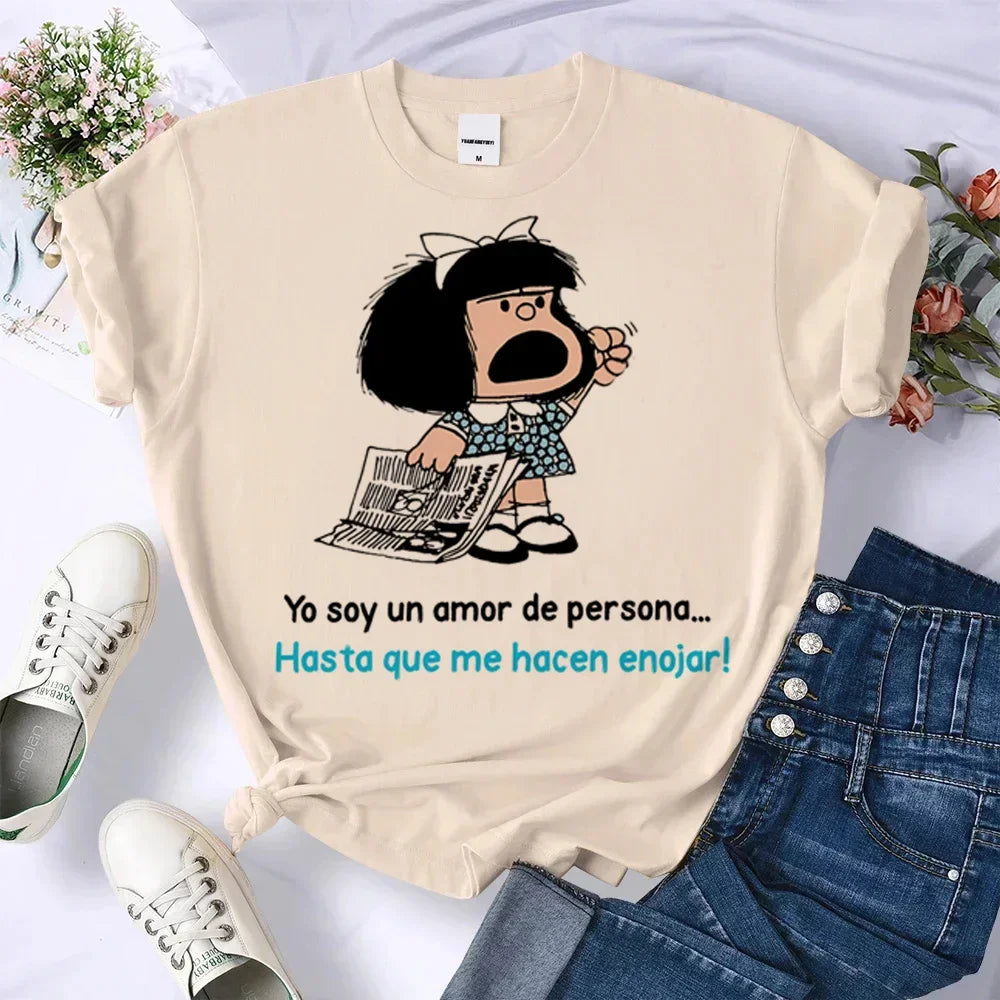Mafalda Top Women's Casual Loose Comfortable Summer Pattern Manga T-shirt Female Designer Harajuku Clothing