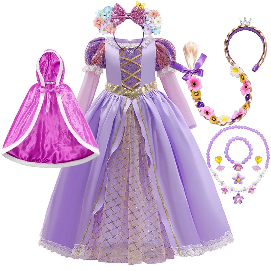 Rapunzel Dress Princess Costume Sets Children Birthday Carnival Halloween Party Fancy Girls Tangled Cosplay Clothes 2-10 Years