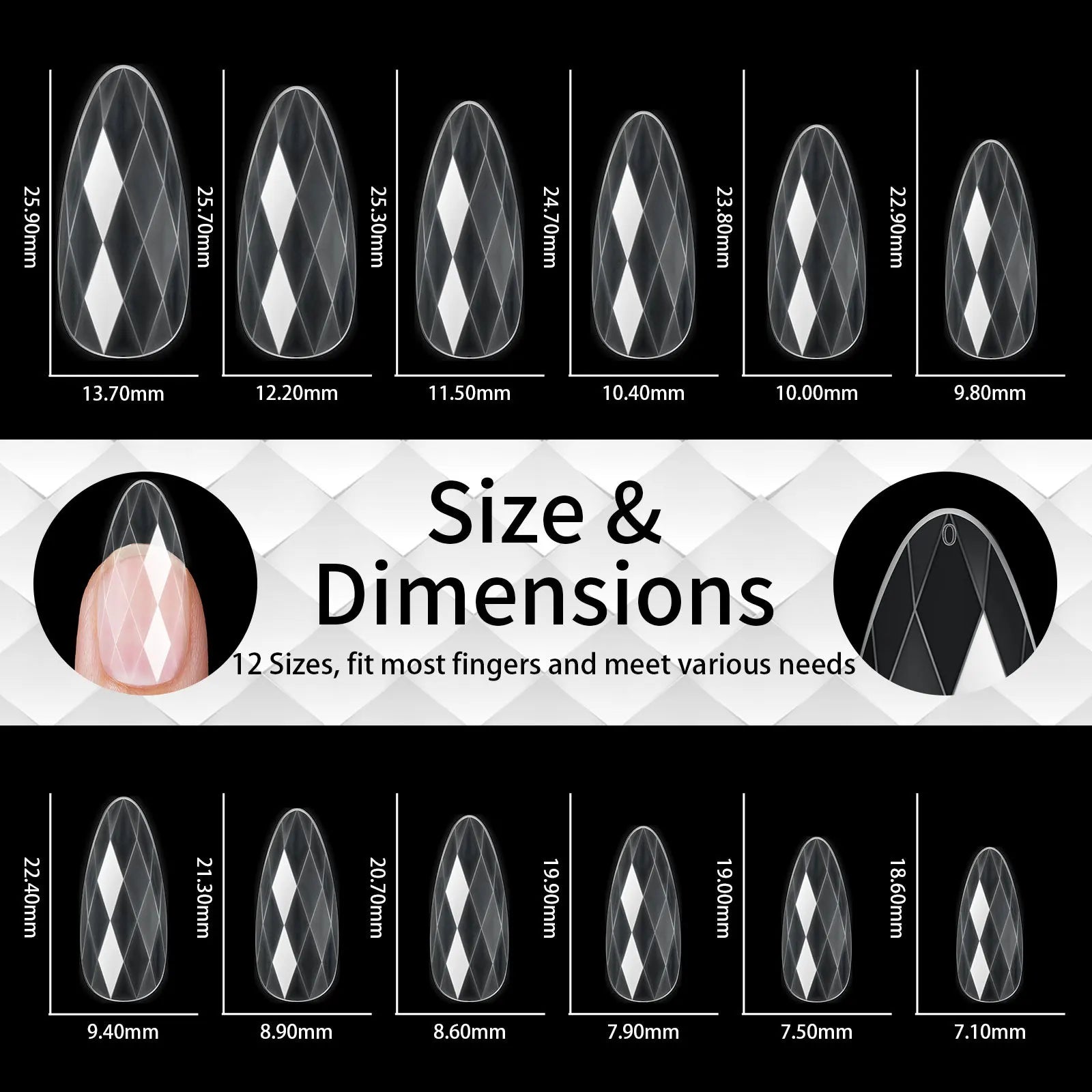 120/140Pcs 3D Diamond Almond Ballet Coffin False Nails Clear Press On Nails For Acrylic Gel Reusable Fake Tips DIY Nail Supplies