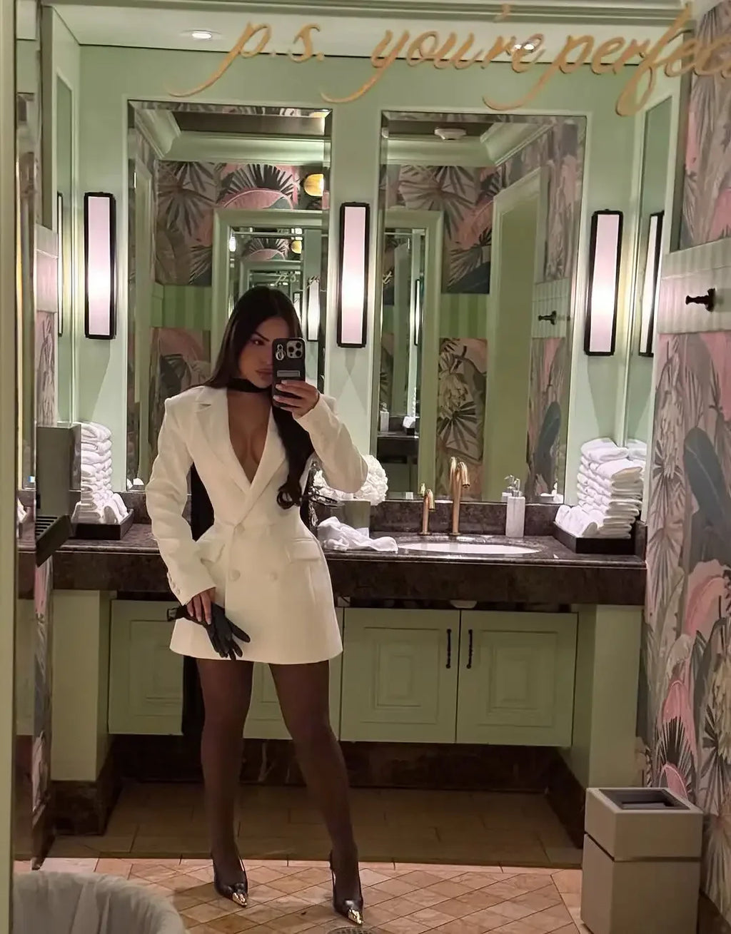 Chic Waist Cinching Women Mini Dress Fashion Full Sleeve Deep V-neck Double Breasted Short Dresses Lady Daily Party Street Gown