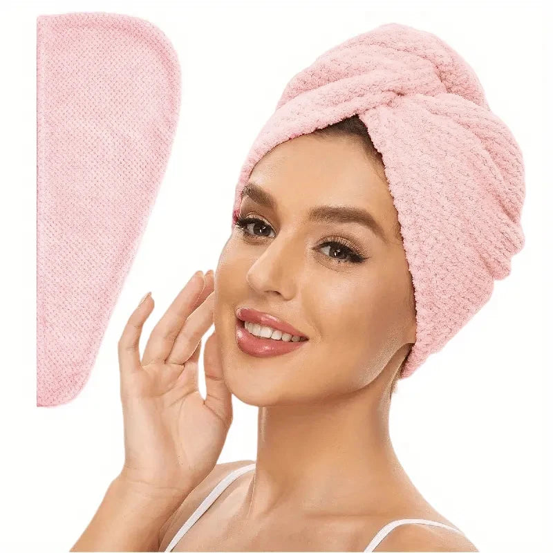 Solid Color Absorbent Hair Towel Wrap 9.8" X 25.5" Textured Dry Hair Cap for Button-Down Women