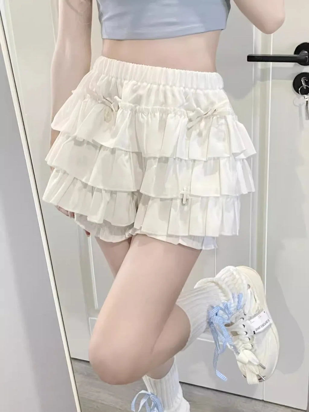Puffy Cake Mini Skirts Women Ruched Ruffle High Waist Solid All-match Sweet Lovely Girls College Harajuku Trendy Streetwear Ins