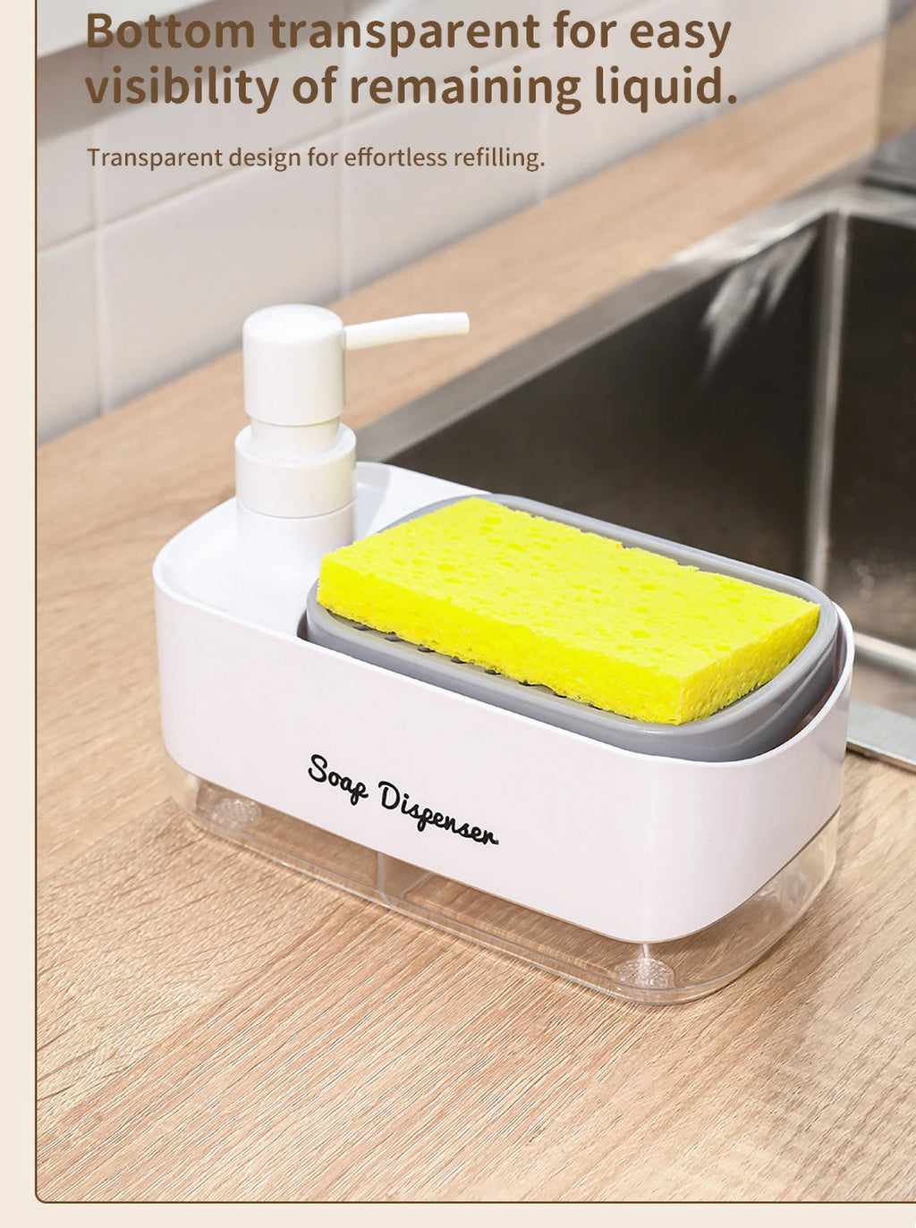 Dishwasher Dispenser, Press Type Manual Soap Dispenser, 2-in-1 Liquid Dispensing Methods, Easy to Detachable and Washable Sponge