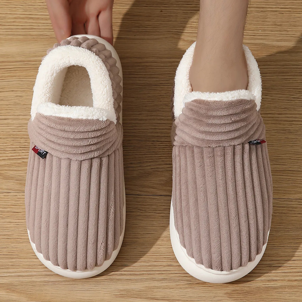 Bebealy Winter Fur Men Slippers Men Shoes Outdoor Nonslip Short Plush Men Slippers Casual Fuzzy House Ankle Men Boots Flat Shoes