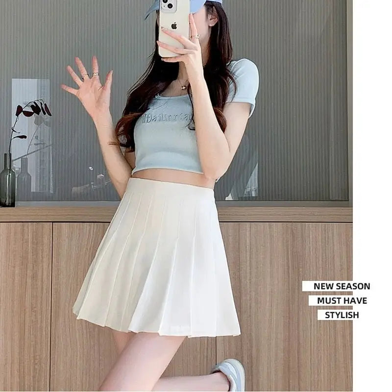 Preppy Style Women Pleated Skirts Summer High Waist Zipper Girls Dancing JK Mini Skirts Black Fashion Student A Line Faldas 2025