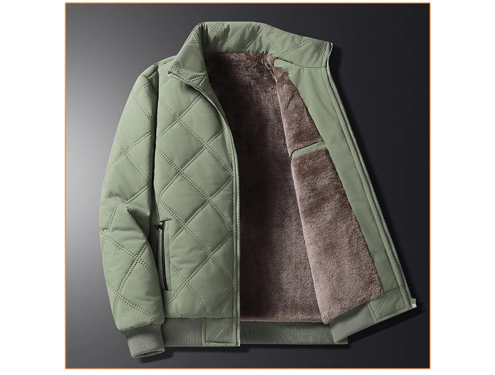 Winter Men Fleece Warm Padded Jacket Men Stand Collar Thermal Parkas Men Cotton Thicken Windbreaker Jacket Men Clothing