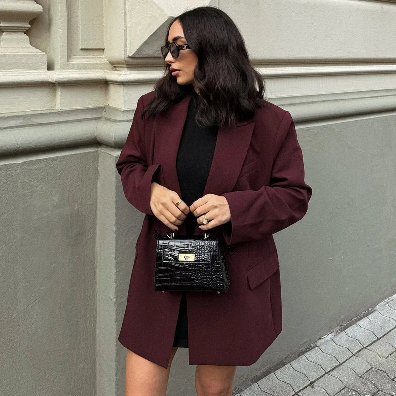 MUJER Straight Women's Blazers Office Long Blazer Woman 2025 Long Sleeve Oversized Blazer for Women Outerwears Vintage New Coats