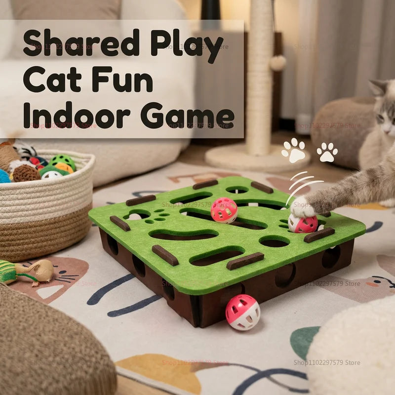 Interactive Cat Toys for Indoor Cats Self Entertainment Felt Maze Box with Digging Holes Bell Balls Relieves Boredom for Pets