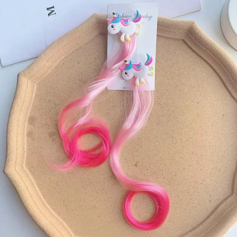 Children Unicorn Colorful Wig Hairpins Hair Accessories Kids Girls Hairclip Fake Hair Twist Braid Headdress Hair Clips Barrettes
