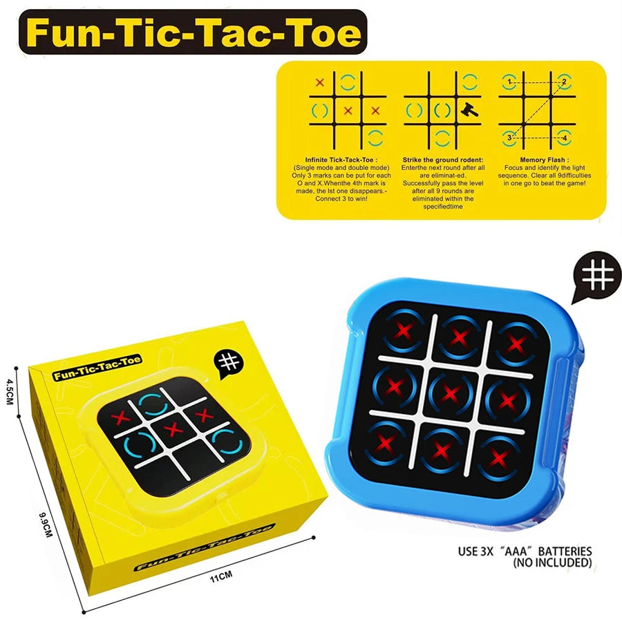Kids' 4-in-1 Tic-Tac-Toe Game Toy: 1-on-1 Battles, Whack-A-Mole, Memory Challenge Machine for Children's Educational Games