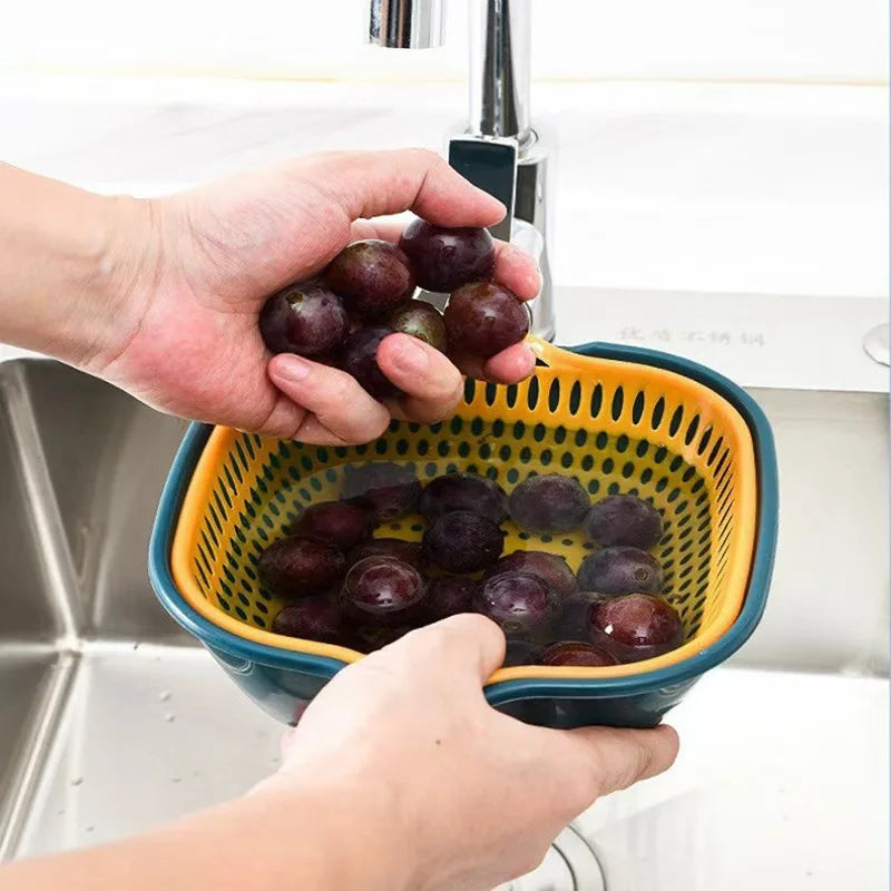 6-Piece Set/Double-Layer Draining Basket Kitchen Sink Strainer Basket Multifunctional Vegetable Washing Tool for Home Use
