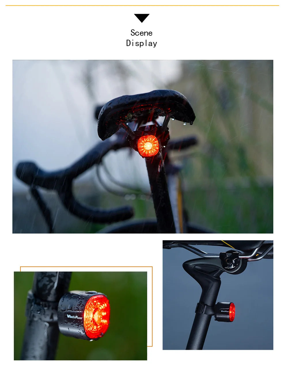 Bicycle Intelligent Brake Tail Light IP66 Waterproof 6 Light Modes High Brightness Bike Rear Lamp for Seat Post/Saddle/ Bag