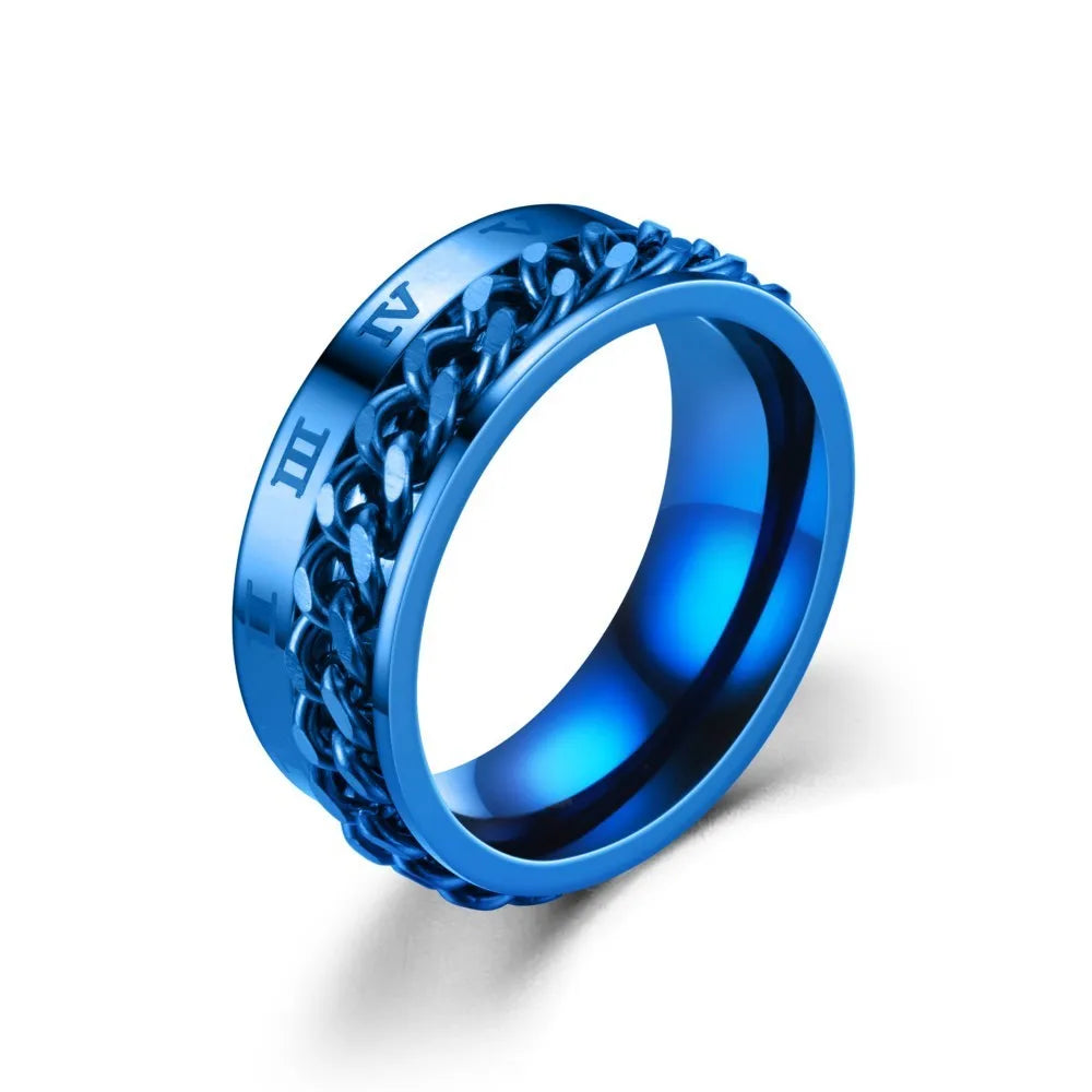 Titanium Steel Rotatable Chain Fidget Spinner Mens Rings Multifunction Anti Stress Knuckle Ring Accessories Anillo Hombres