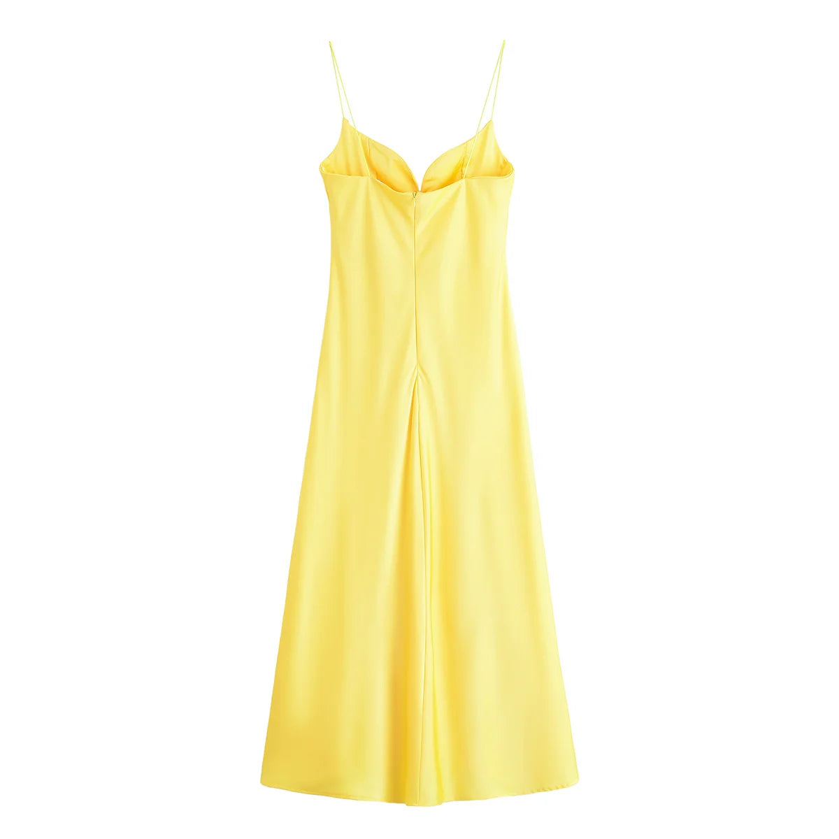 HH 2025 Women Red V-Neck Holiday Style Satin Texture Long Dress Sleeveless Summer Women's Back Zipper Fashion Sling Dresses