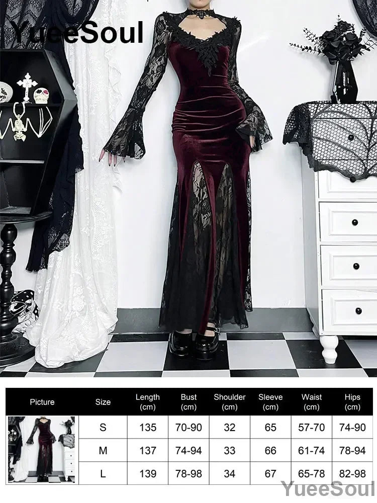Halloween Gothic Grunge Punk Women Dress Long Sleeve Lace Slim Black Dresses 2026 New Y2K Harajuku Lolita Fairy Core Party Dress