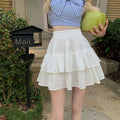 Pleated A-line Skirt White Women Ruffles Sweet Hottie Preppy Style Elastic Elastic Waist Slim Thin SimpleCasual Summer Wholesale