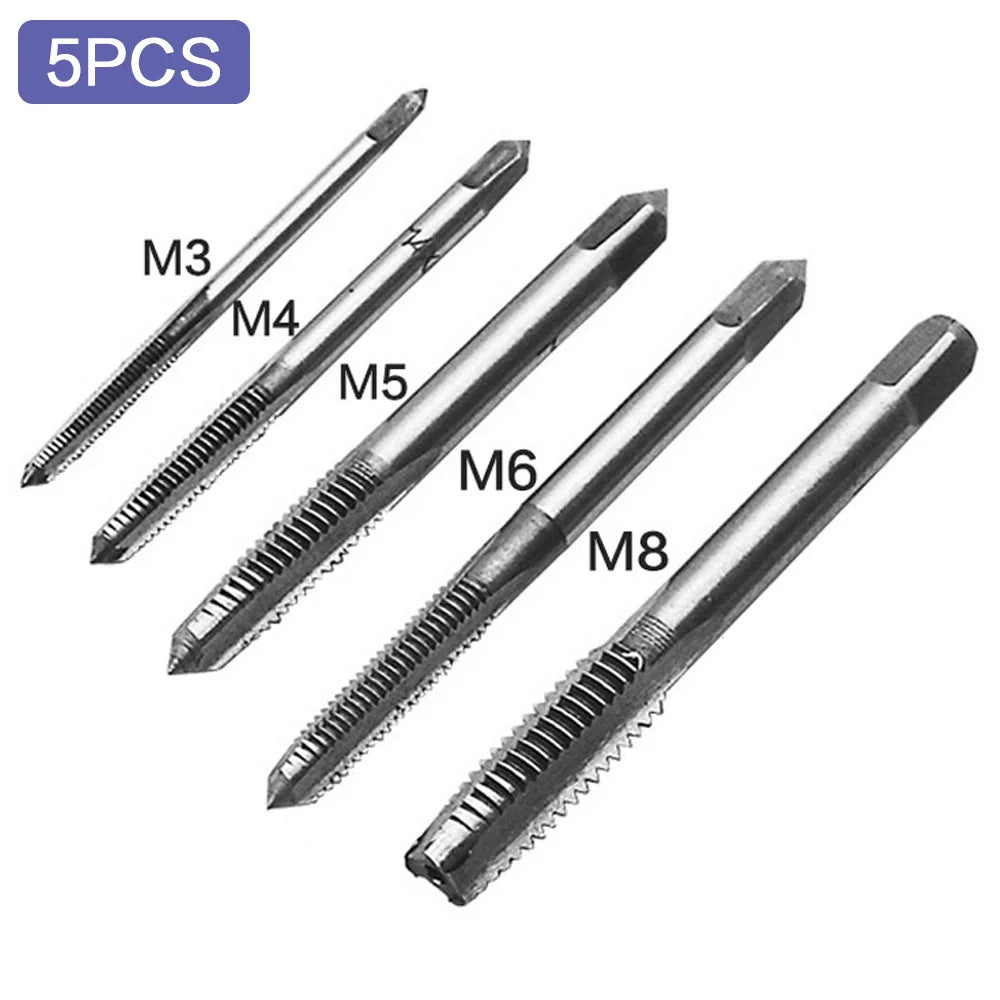STONEGO 5PCS/7PCS Bearing Steel Taper Hand Spiral Point Straight Fluted Screw Thread Hand Tap Drill M3/M4/M5/M6/M8/M10/M12