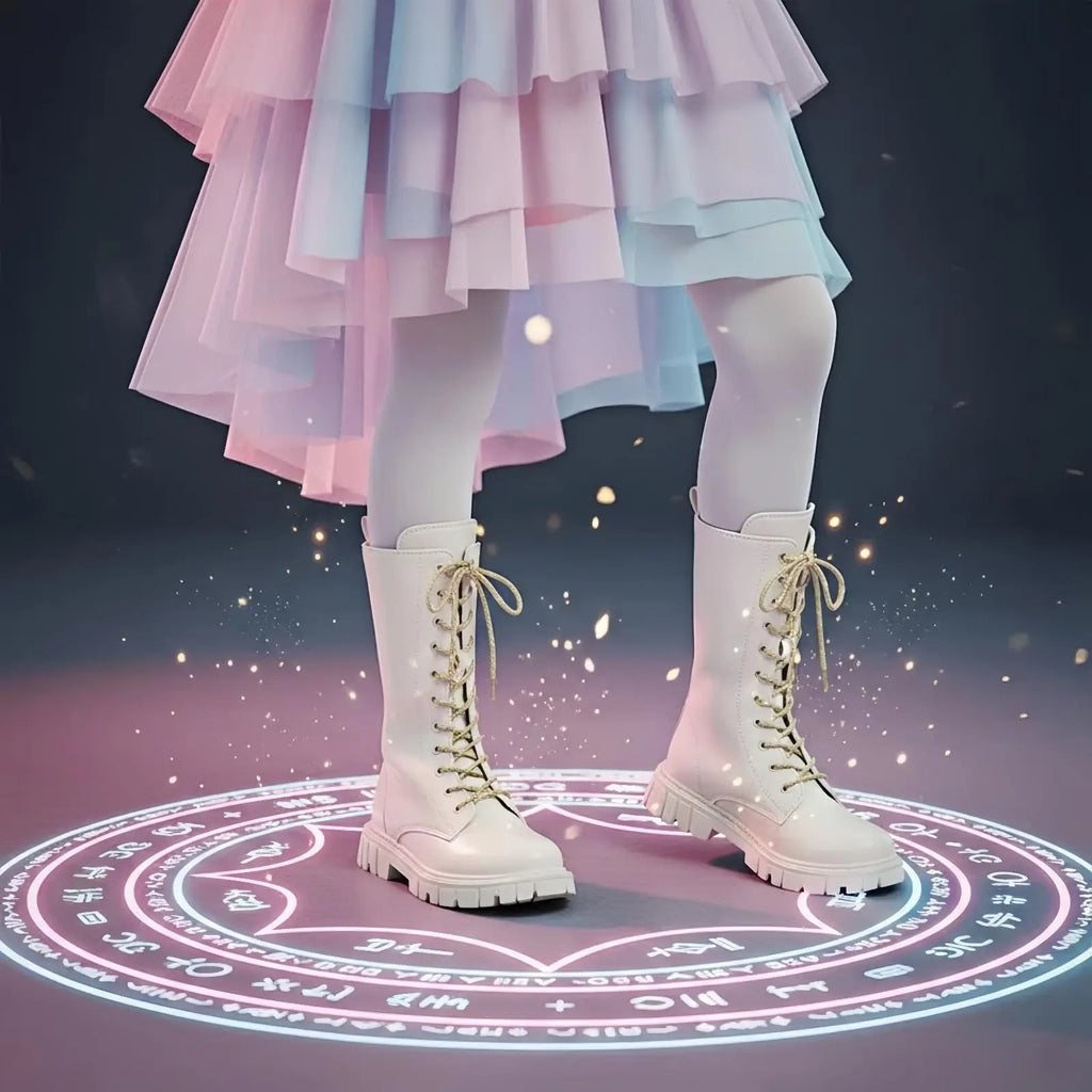 Anti-Slip Winter Boots for Teen Girls Punk Gothic Ankle Boots Daily Wear Mid-Calf Faux Leather Combat Boots with Side Zipper