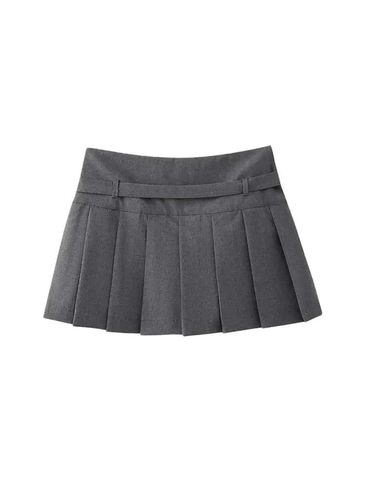 Pleated Shorts Skirts for Women, With Belt,Side Zipper, Mid Waist, Female Skort,Fashion
