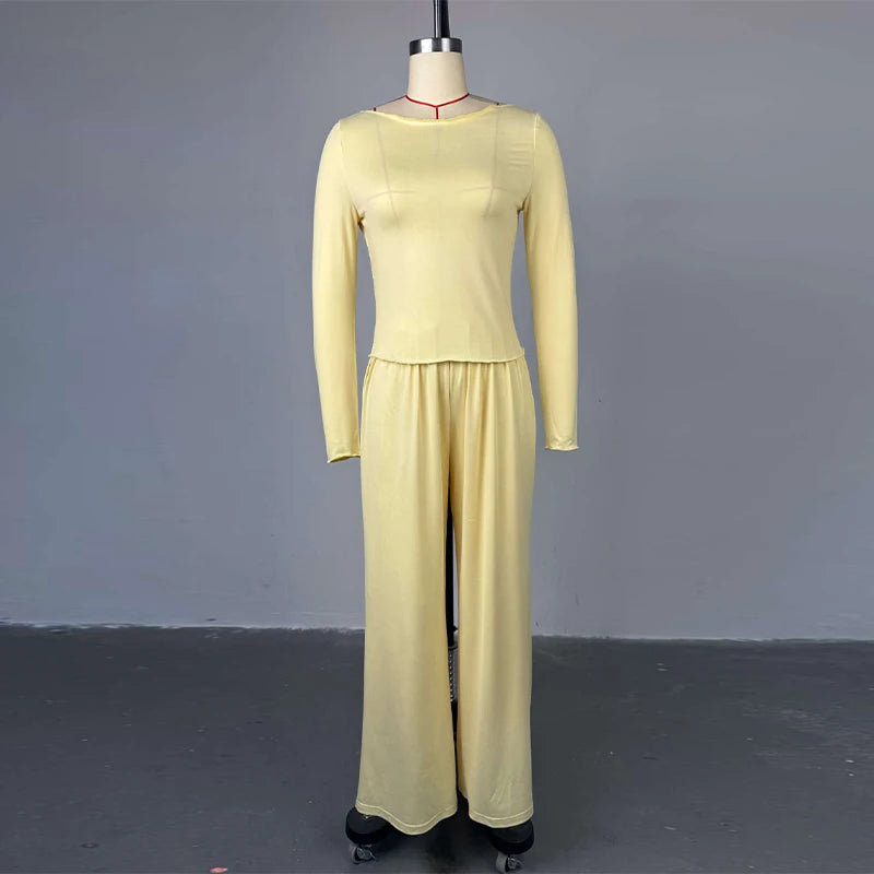 Casual Solid Women 3 Pieces Suits V-neck Long Coats O-neck Slim Top Wide Leg Trousers 2025 Spring Summer New Fashion Female Sets