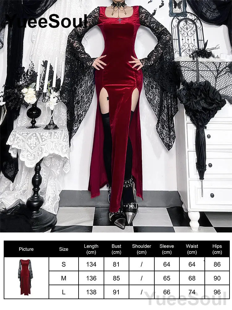 Halloween Gothic Grunge Punk Women Dress Long Sleeve Lace Slim Black Dresses 2026 New Y2K Harajuku Lolita Fairy Core Party Dress
