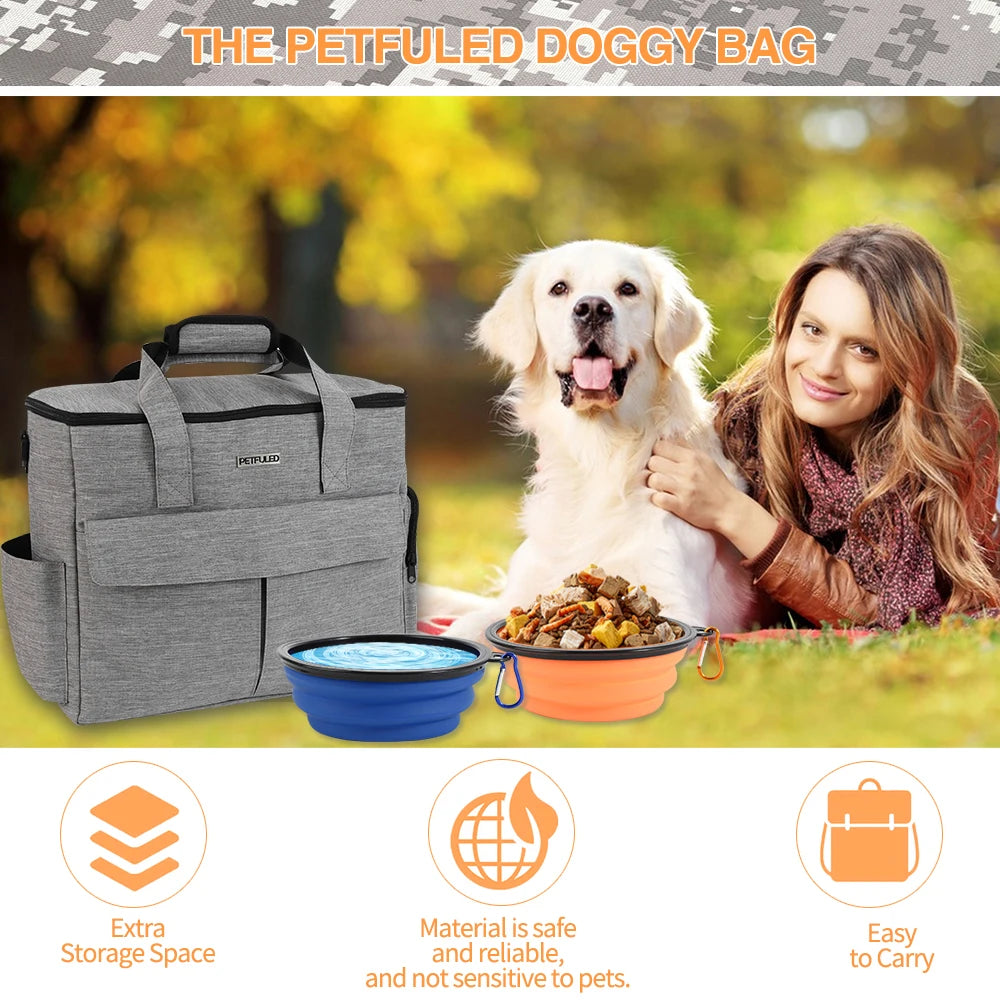 Dog Travel Bag Pet Travel Bags With Multi-Pockets Tote Organizer For Dog Supplies Dog Road Trip Essentials For Weekend Away