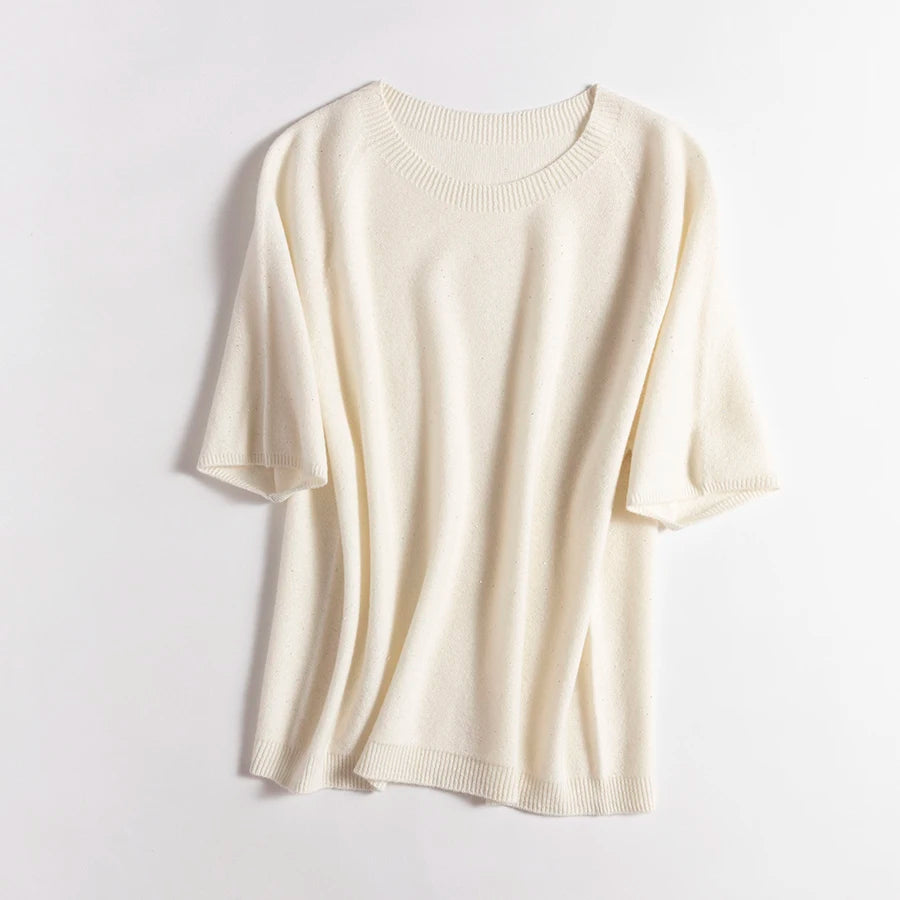 SuyaDream, 100%Merino Wool Pullovers for Woman, Round Neck, Short Sleeved Sweaters, 2025 Fall Winter Soft Warm Top, Pink, Olive