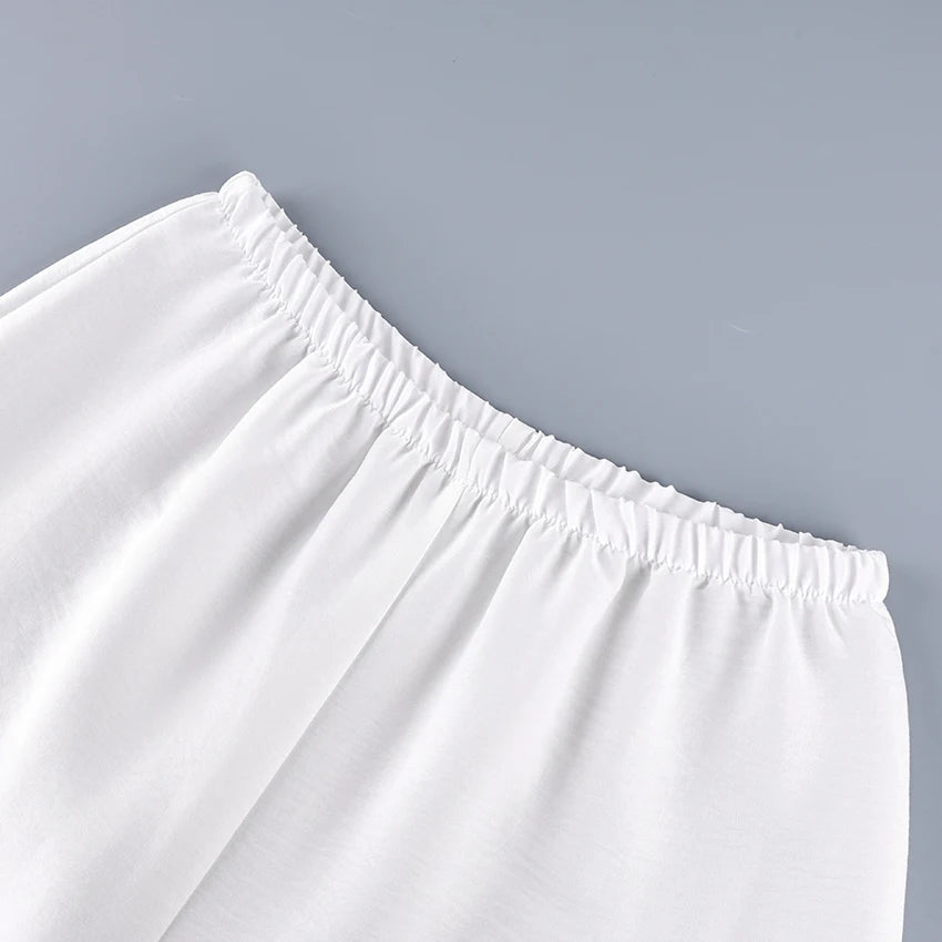 Linad Vintage Loose Lace Pencil Pants For Women White Elegant Elastic Waist Trousers Street Chic Ankle Length Pants 2025 Summer