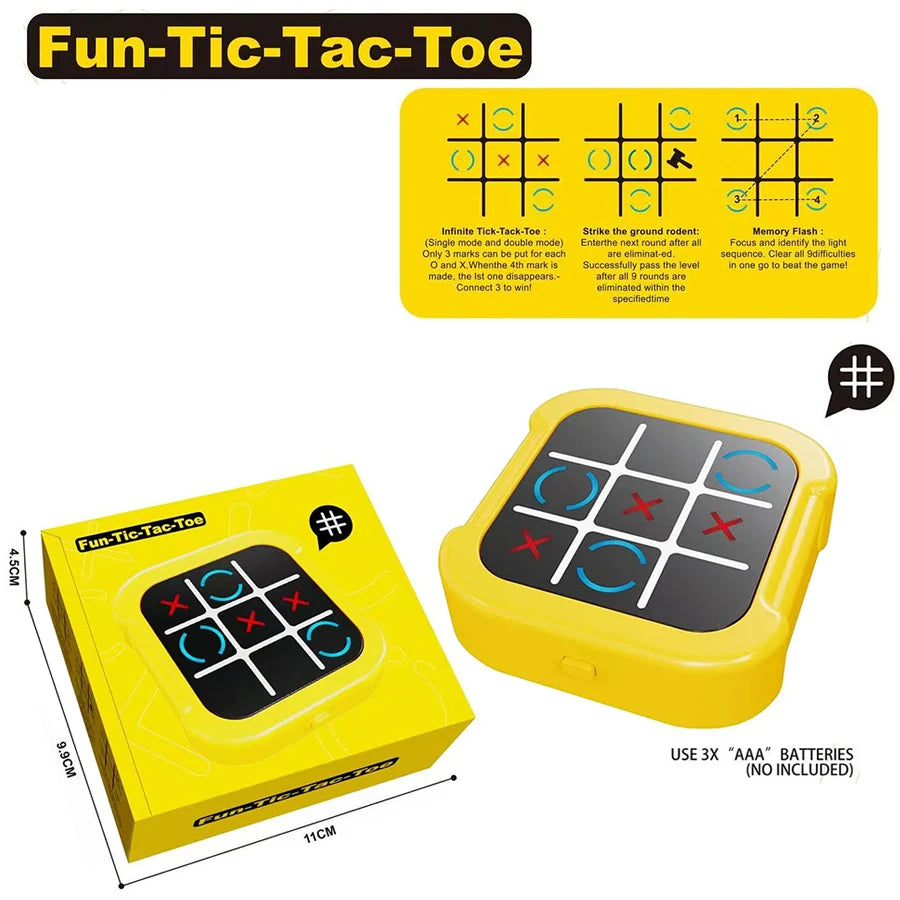 Kids' 4-in-1 Tic-Tac-Toe Game Toy: 1-on-1 Battles, Whack-A-Mole, Memory Challenge Machine for Children's Educational Games