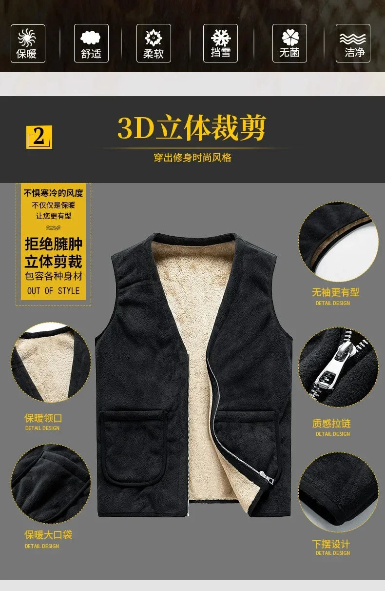 lamb cashmere waistcoat for men Brand Winter Jacket Men Vest Men Zipper Mens Jacket Sleeveless Casual Winter Waistcoat Men S-8XL
