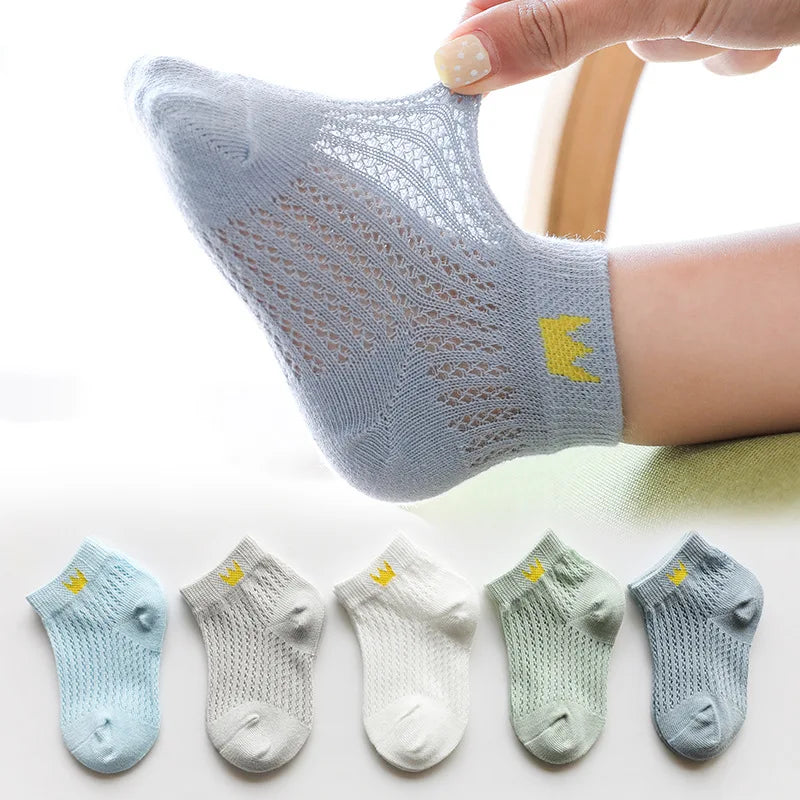 Girls Summer Mesh Thin Sock Cotton Baby Short Socks 5 Pairs Toddler Boys Kids Children Colorful Socks 5 pairs WMF043