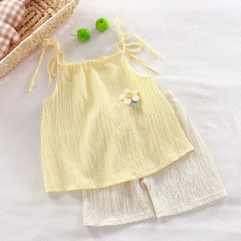 Girl Set Summer New Korean Fashionable Floral Vest Shorts Daily Wear Two-piece Set Kids Clothes Girls