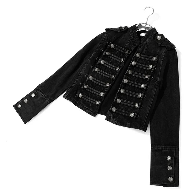 Streetwear Casual Loose Button Split Short Denim Jacket Women Fashion Spring Autumn 2026 Stand Collar Long Sleeve Jean Jacket