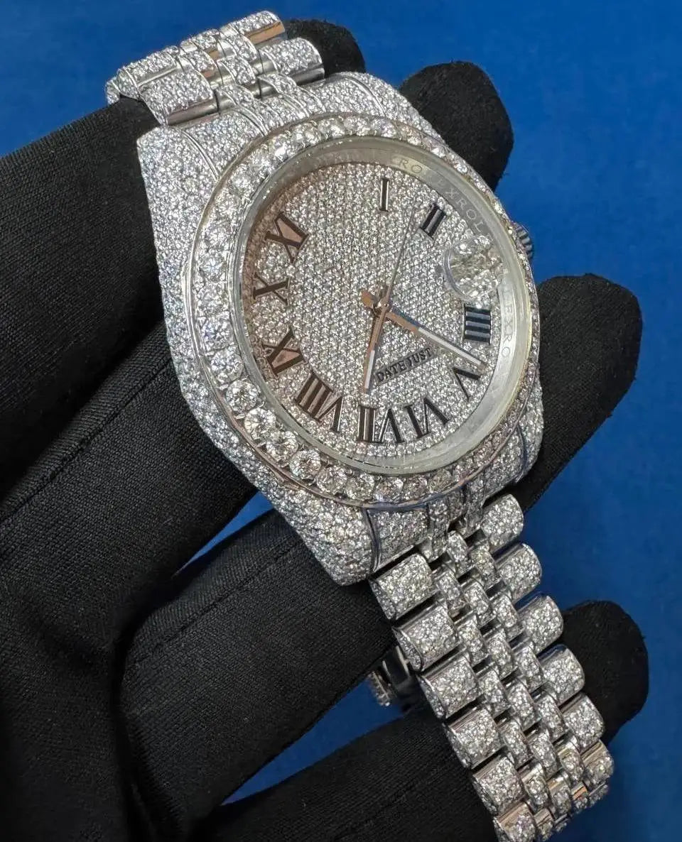 BOJ R.O.L.E.X.01 Roman Number VVS Moissanite Diamond Luxury Fashion Automatic Analog Steel Mechanical Iced Hip Hop Watch Men