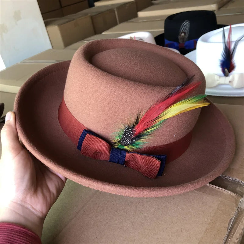 Men's hat Fedora Hat Women's Fashion Autumn and Winter Pork Pie Double Concave Small Brim Men's Jazz Hat Gorras para hombres