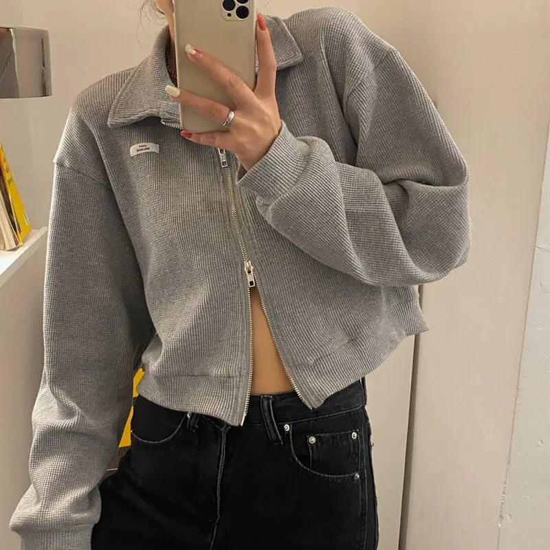 Sweatshirts Woman All-match Solid Zipper Trendy Korean Style Harajuku Ins Retro Autumn Casual Office Ladies Daily New Arrival