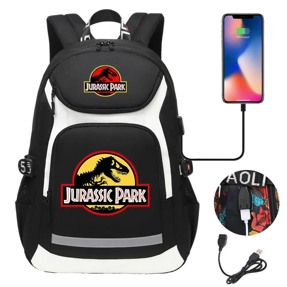 Jurassic World Park Dinosaur Girls Boys Kids School Book Bags USB Teenagers Schoolbags Women Men Laptop Travel Backpack