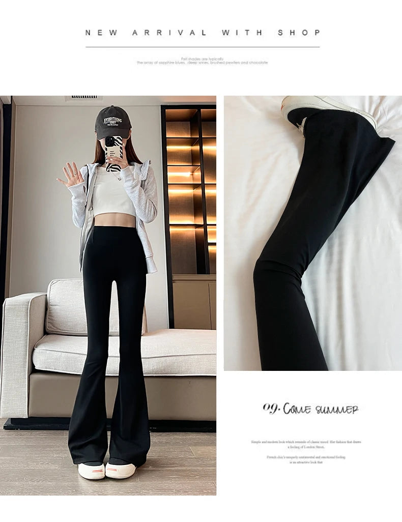 Shark Flared Pants for Women High Waist Skinny Black Casual Spring Autumn 2025 Dance Yoga Micro-Pull