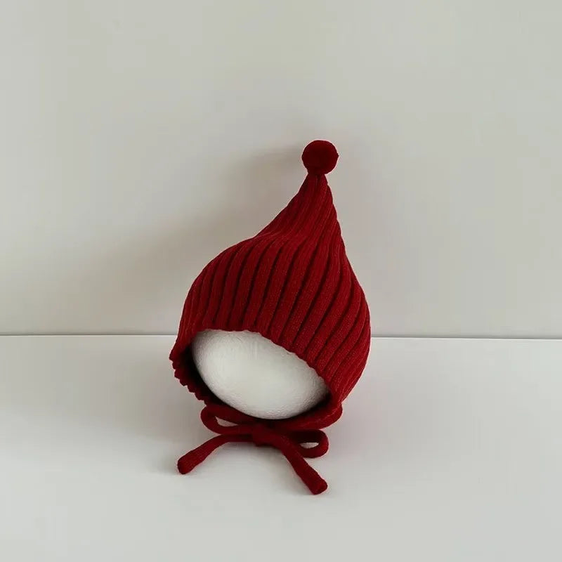 0-24M Baby Beanie Newborn Elf Hat Spring Autumn Knitted Windproof Warm Earflap Cap With Pom Pom