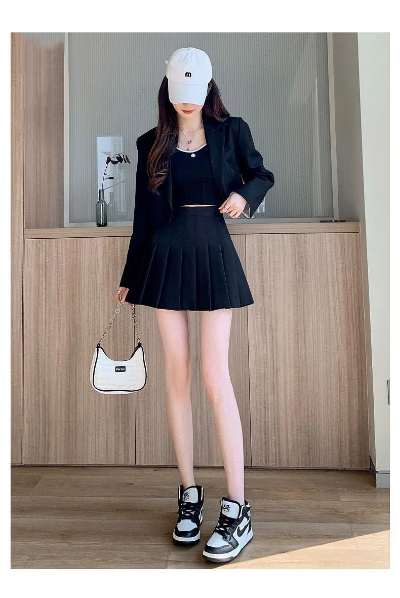 Preppy Style Women Pleated Skirts Summer High Waist Zipper Girls Dancing JK Mini Skirts Black Fashion Student A Line Faldas 2025