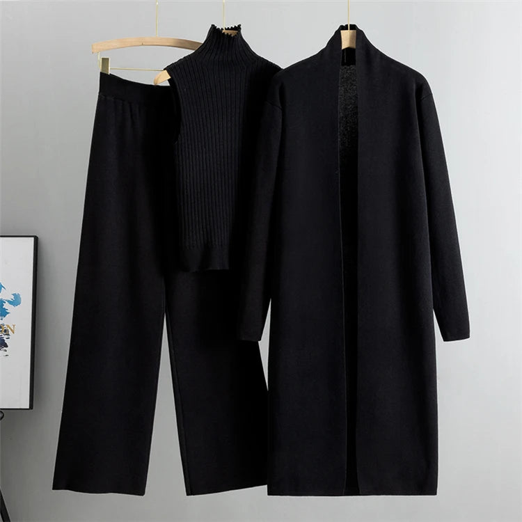 2026 Winter And Autumn Fashionable Elegant Women's Knitted 3-Piece Set cardigan Women's Sweater Women's Wide Leg Pants