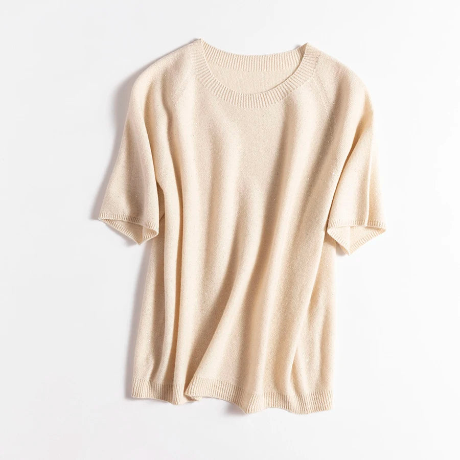 SuyaDream, 100%Merino Wool Pullovers for Woman, Round Neck, Short Sleeved Sweaters, 2025 Fall Winter Soft Warm Top, Pink, Olive