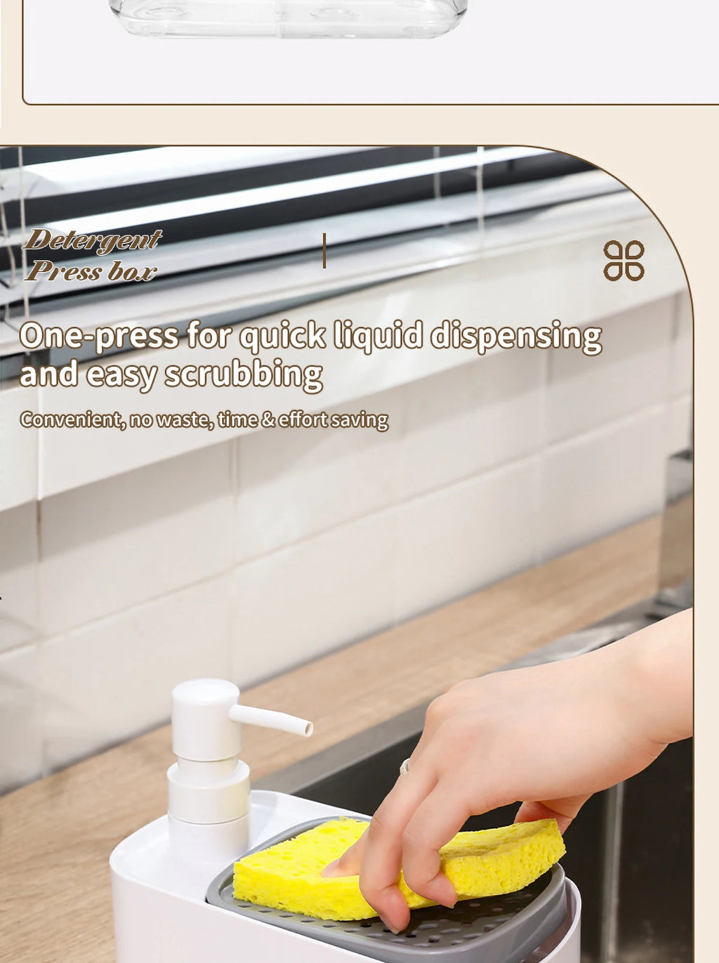 Dishwasher Dispenser, Press Type Manual Soap Dispenser, 2-in-1 Liquid Dispensing Methods, Easy to Detachable and Washable Sponge