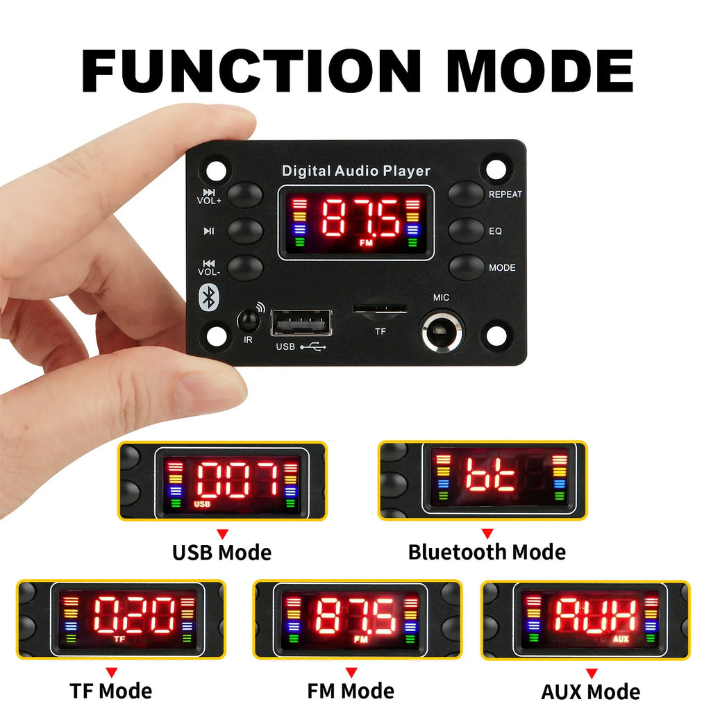 DC  12V Bluetooth 5.0 MP3 WMA WAV APE Decoder Board Hands-free Car Audio Microphone USB TF FM Radio Mp3 Music Player Speaker